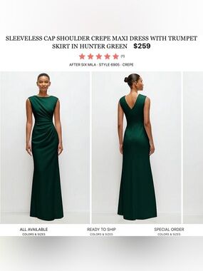 After Six Sleeveless Cap Shoulder Crepe Maxi Dress in Hunter Green